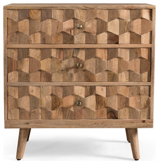 Front view of chest with three drawers on white background.