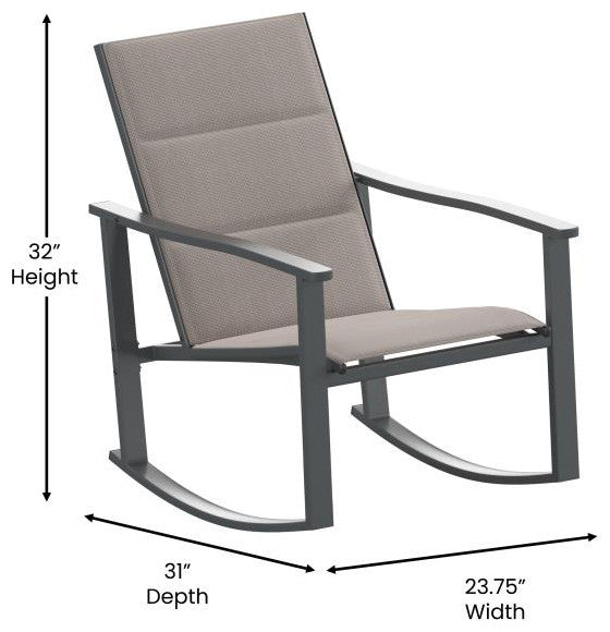 Set of 2 Outdoor Rocking Chairs with Flex Comfort Material and Metal Frame, Brown/Black