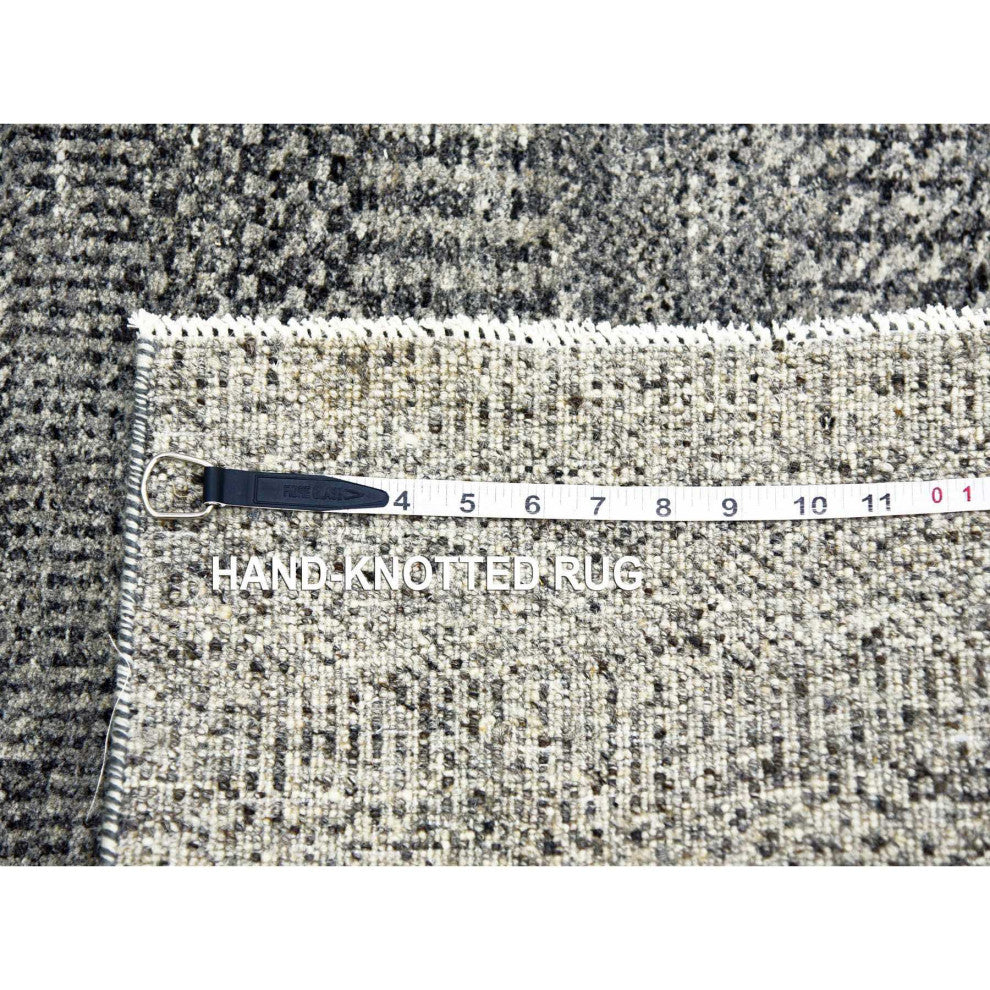 Gray, Modern Grass Design, Natural Undyed Wool, Hand Knotted, Rug, 4'2"x6'
