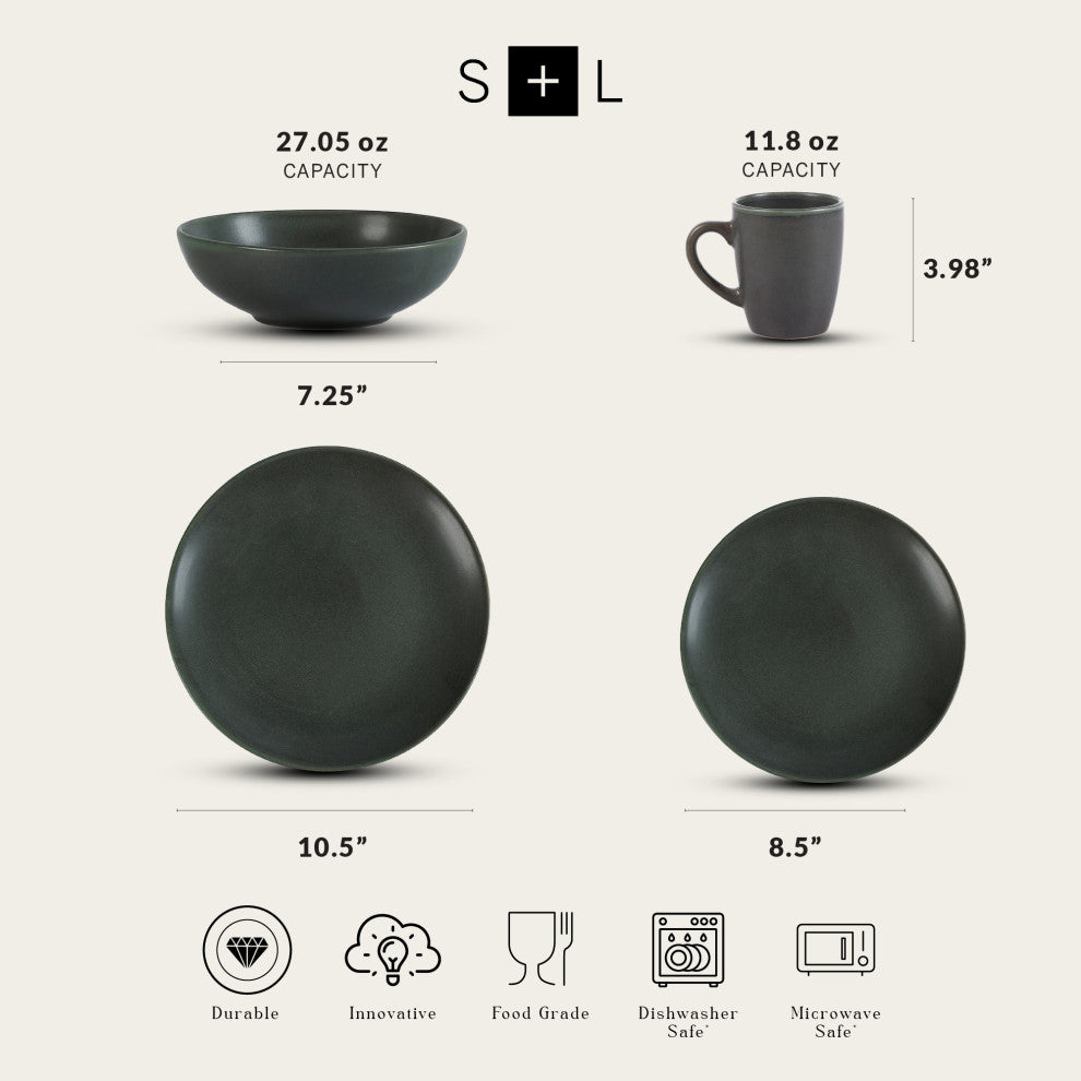 Stone Lain Grao Stoneware Dinnerware Set, Green, 16-Piece
