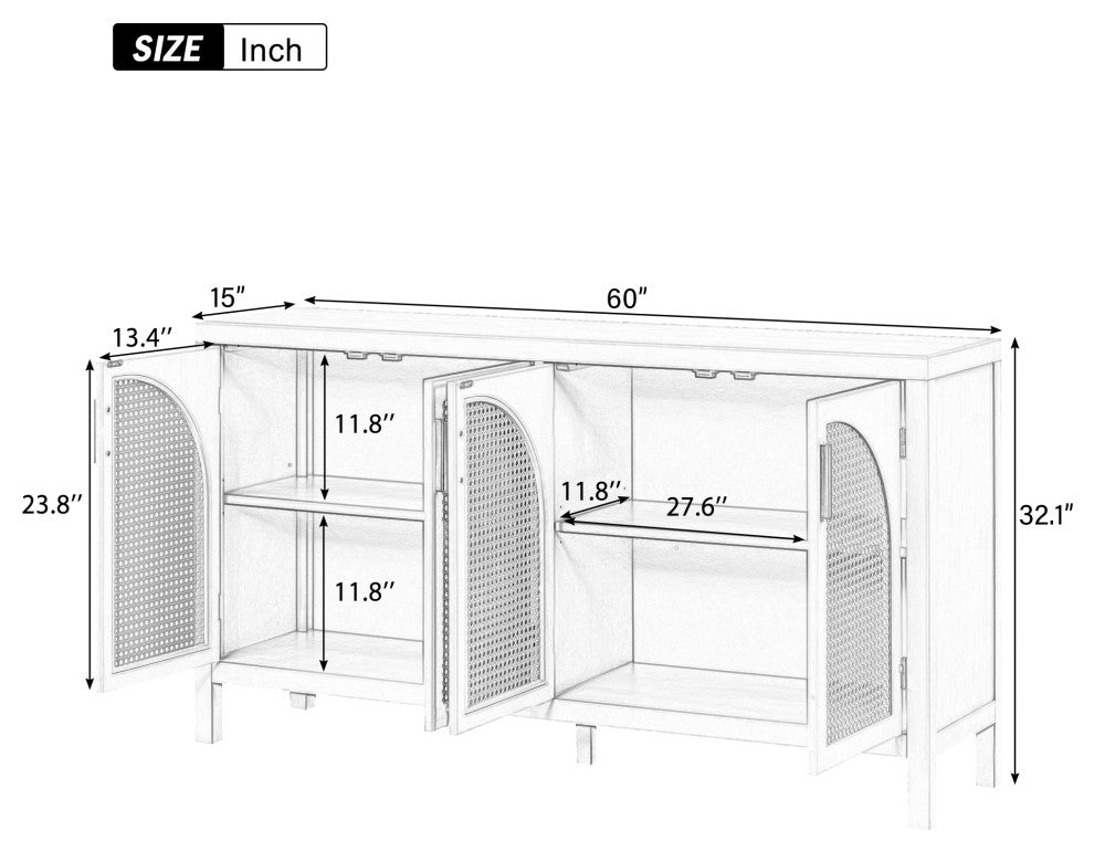 TATEUS 60" Kitchen Sideboard Storage Buffet Cabinet, Black