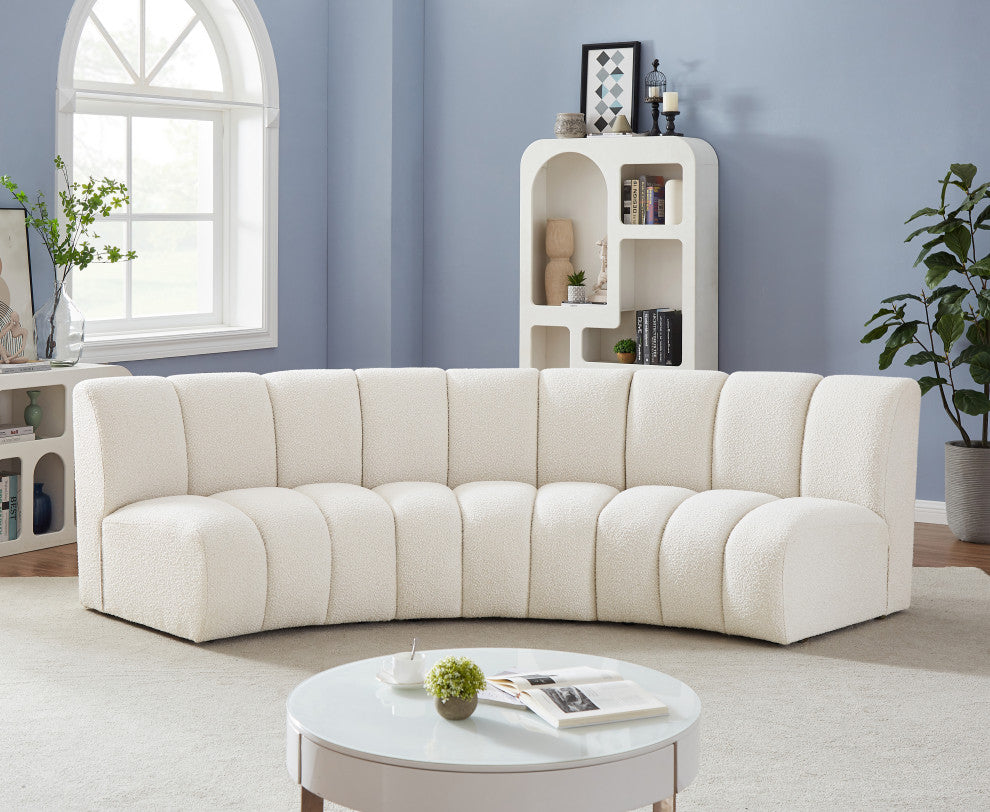 Infinity Black Boucle Fabric Upholstered Arc Shaped Modular Sectional, Cream, 3-Piece, Arc-Shaped