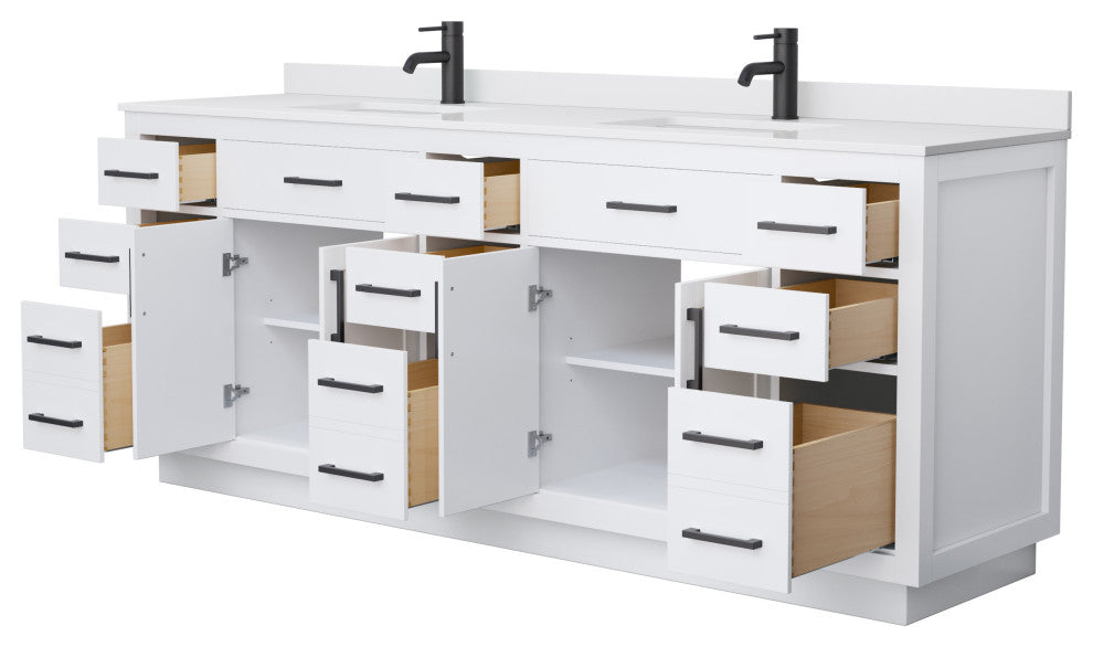 Beckett TK 84" Double Vanity,  Cultured Top, Black Trim