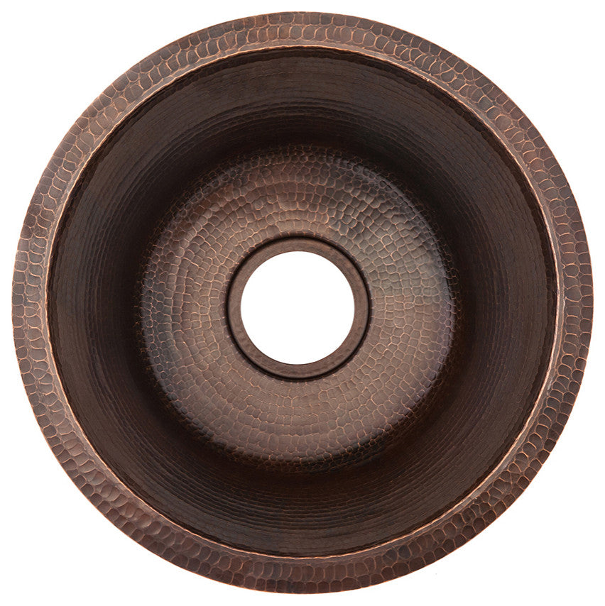17" Large Round Hammered Copper Bar/Prep Sink, Drain & Accessories
