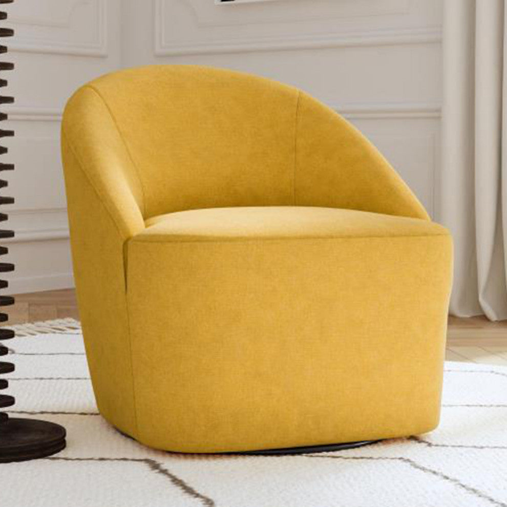 Upholstered Barrel Accent Swivel Chair, Yellow