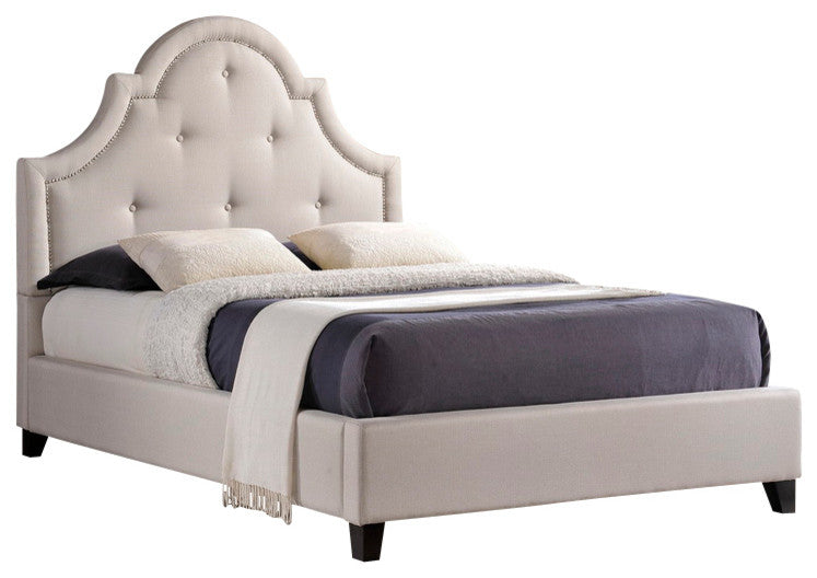 Colchester Modern Platform Bed, Light Beige Linen, Full