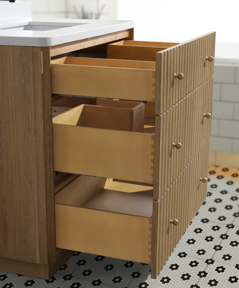 La Jolla Bathroom Vanity, Washed Oak, 36", Single Sink, Freestanding