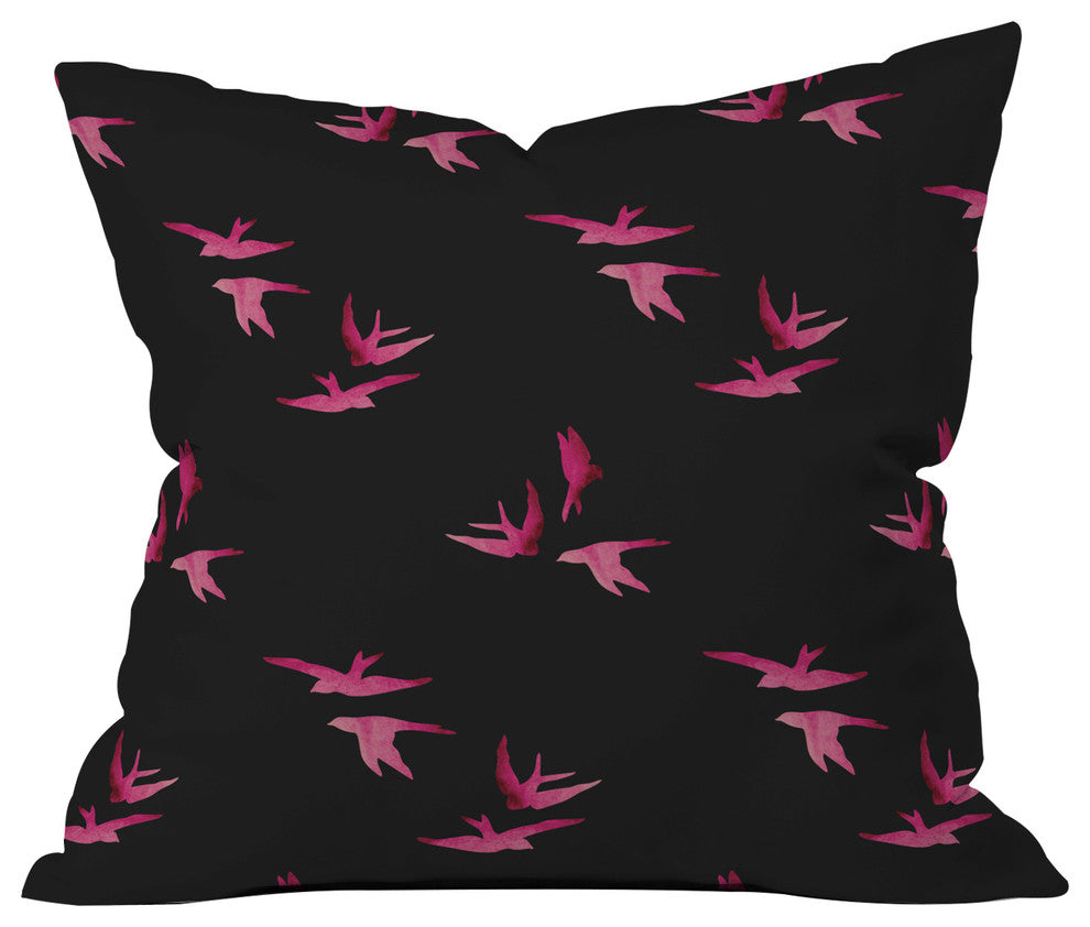 Morgan Kendall Pink Sparrows Throw Pillow, 16"x16"