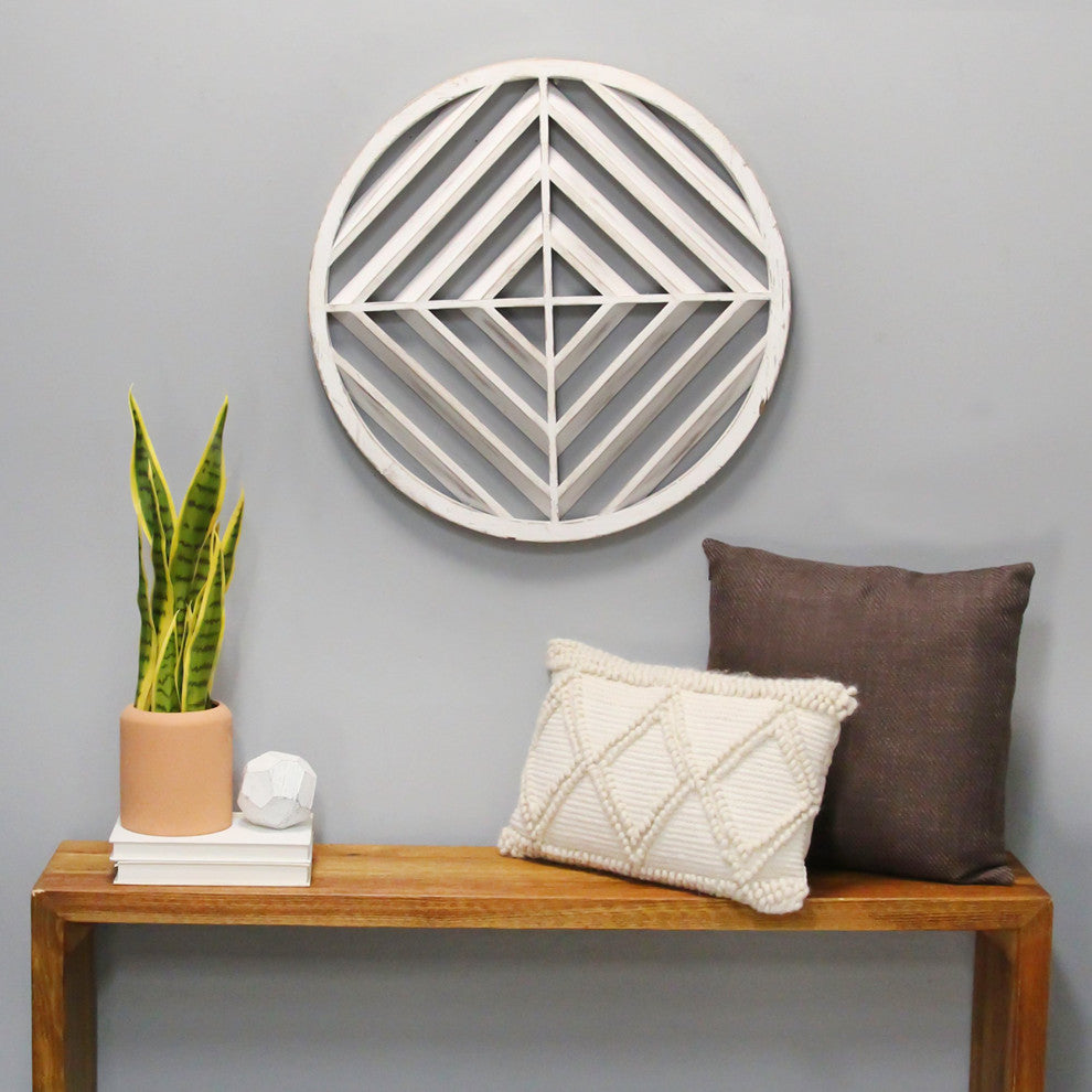 HomeRoots Modern Scandinavian Inspired White Wood Medallion Wall Decor