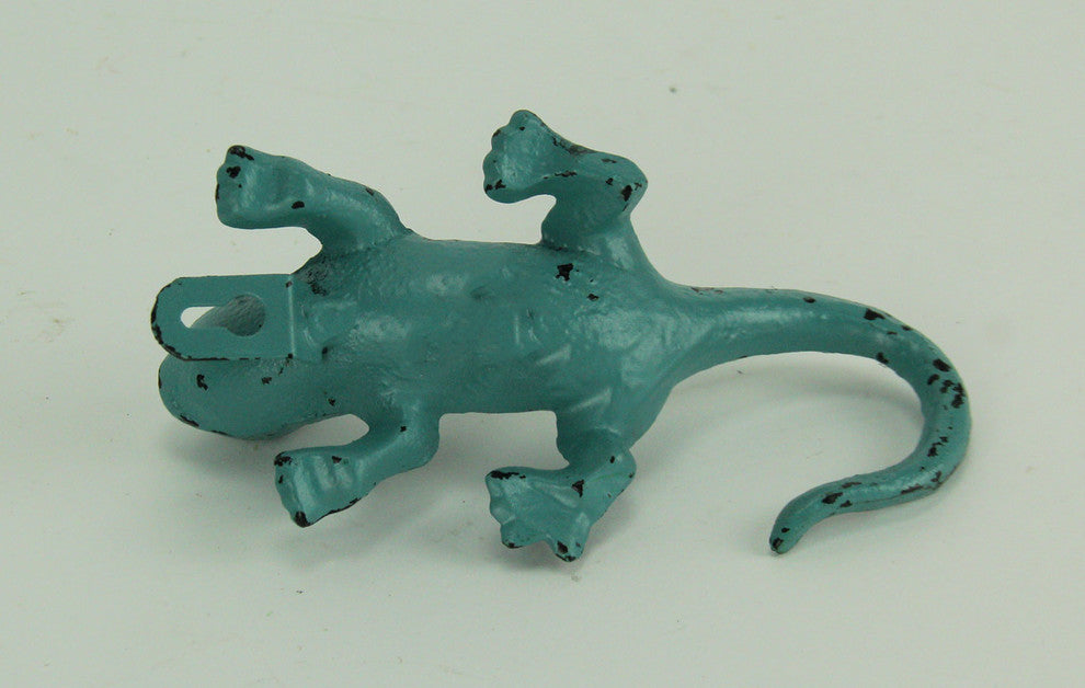 Distressed Green Metal Lizard Wall Hooks Set of 6