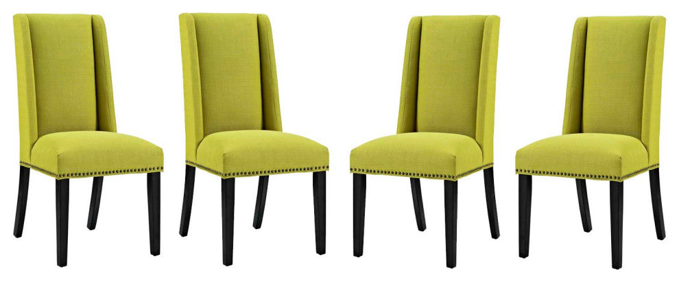 Modern Designer Dining Room Side Dining Chair, Set of Four, Fabric Wood, Green