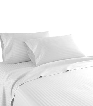 600 Thread Count 100% Cotton Stripe Sheet Set, White, Queen