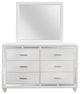 HomeRoots White Dresser With Mirror Trim Accent 6 Drawers