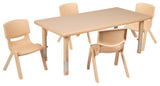 24"x48" Rectangular Plastic Activity Table Set With 4 Chairs, Natural
