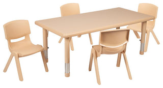 24"x48" Rectangular Plastic Activity Table Set With 4 Chairs, Natural