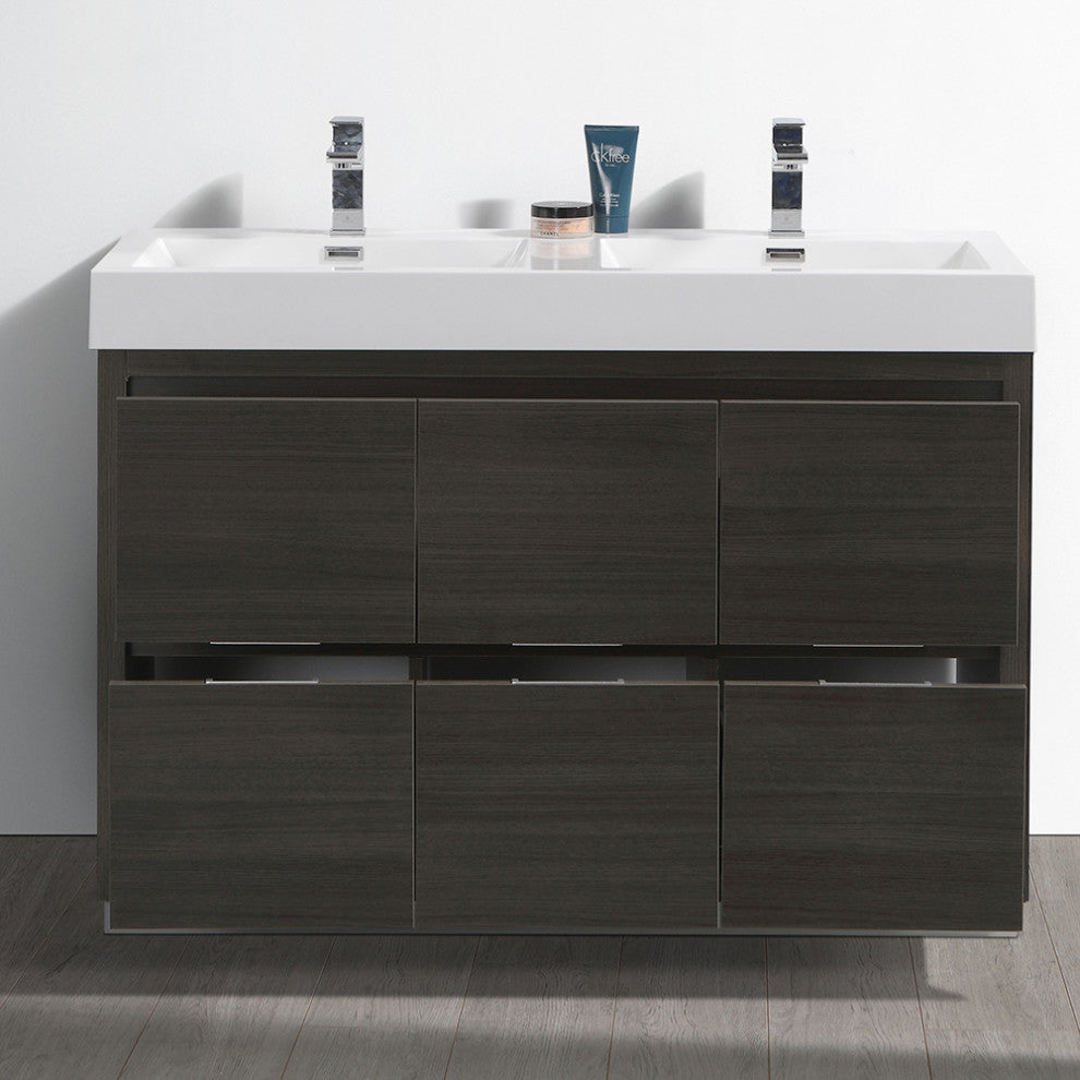 Valencia 48" Gray Oak Free Standing Double Sink Bathroom Vanity