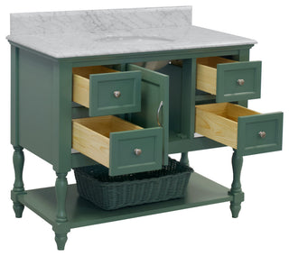 Beverly 42" Bathroom Vanity, Sage Green, Carrara Marble