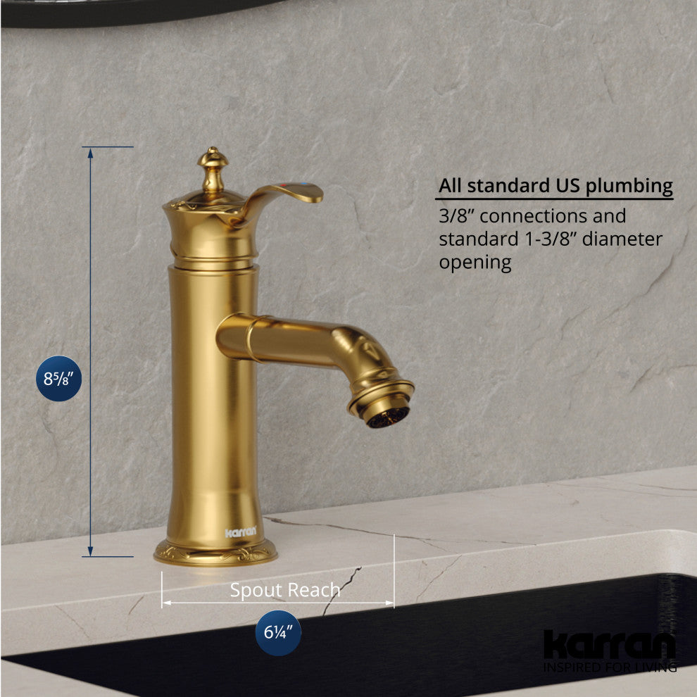 Karran 1-Handle 1-Hole Bathroom Faucet With Pop-up Drain, Gold