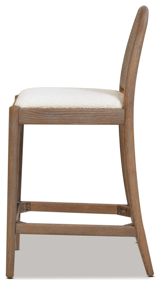 Panama Curved Back Cane Rattan Stool, Set of 2, Ivory White Boucle, 26.5" Counter Height