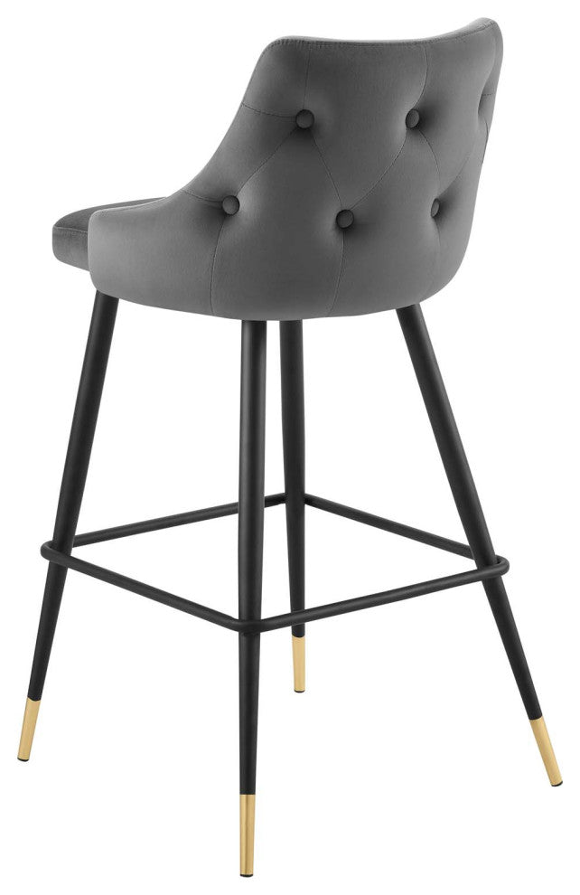 Bar Stool Chair Barstool, Velvet, Gray, Modern, Bar Cafe Bistro Restaurant