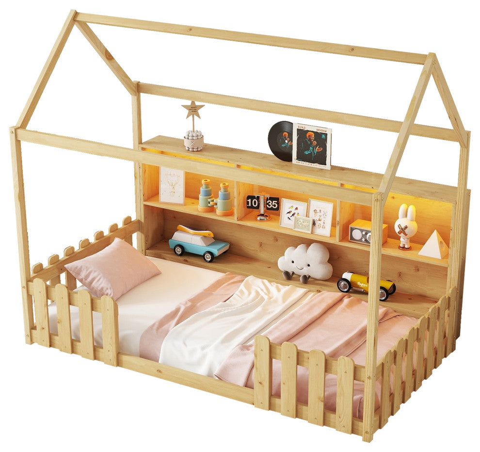 Gewnee Twin Size House Bed with LED Light
