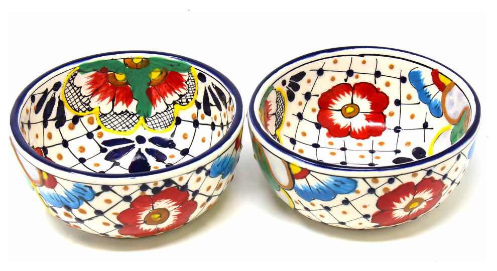 Half Moon Bowls, Dots and Flowers, Set of 2