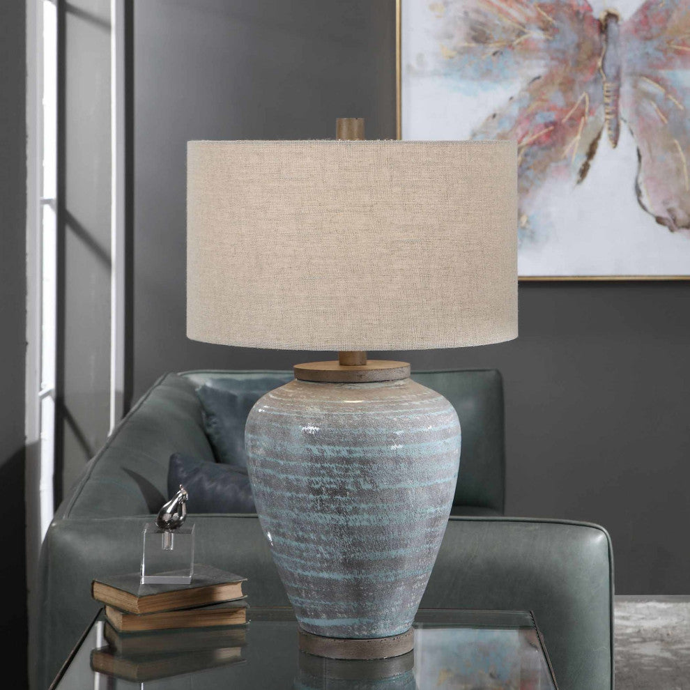Uttermost 26228-1 Pelia 28" Tall Vase Table Lamp - Light Aqua Blue / Gray