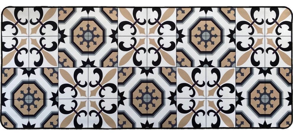 Carmen Printed Kitchen Runner Mat 47" x 20" White and Beige Tile Design