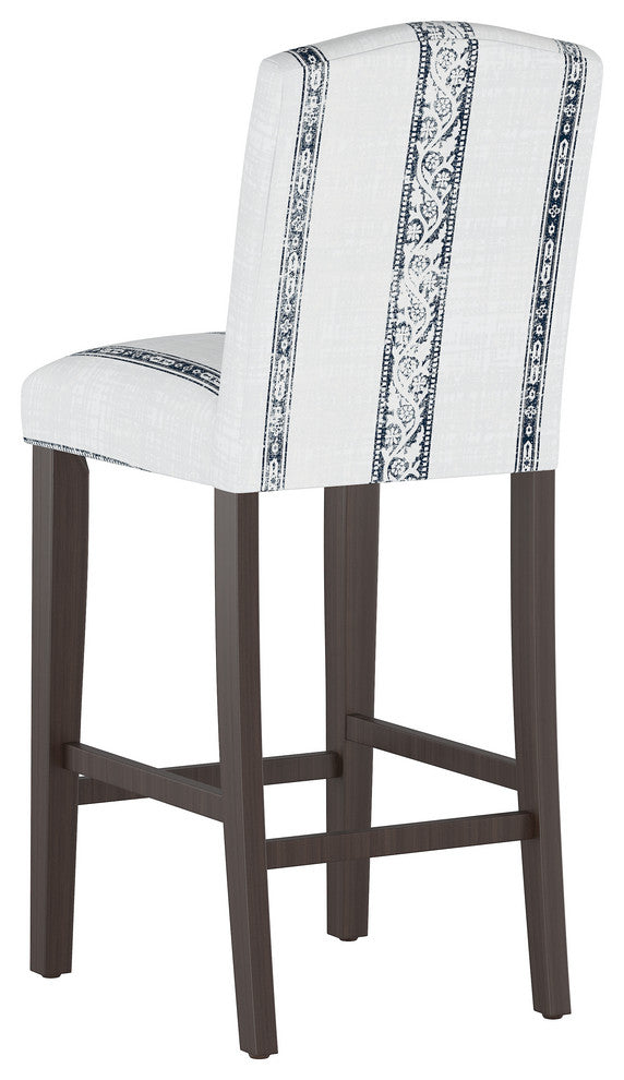 Janet Camel Back Bar Stool, Block Print Stripe Light Gray