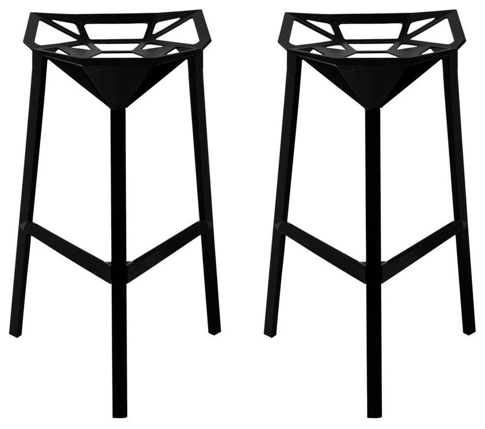Mod Made Geometric Aluminum Modern Barstool, Set of 2, Black