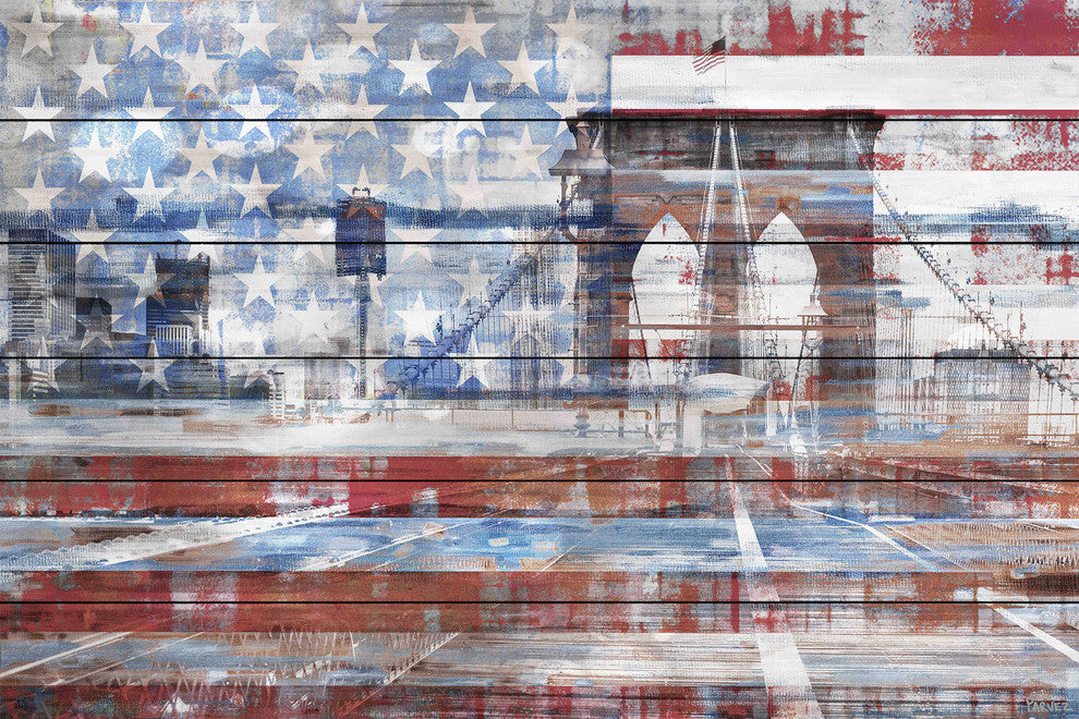 "Patriotic Overlay" Print on White Wood, 60"x40"