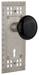 Double Craftsman Plate With Black Porcelain Knob, Satin Nickel