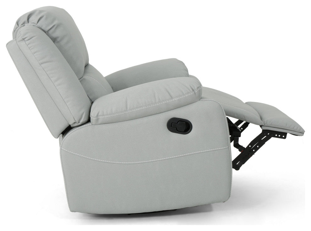 GDF Studio Teresa Classic Tufted Leather Swivel Recliner, Light Gray/Black