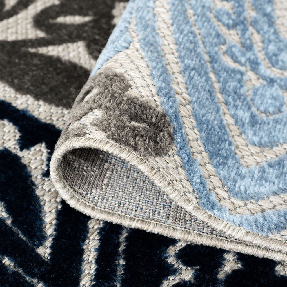 Omalley Modern Floral Area Rug, Blue & Gray, 7'11" X 10'3"