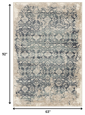 5"x8" Beige Blue Distressed Diamonds Area Rug