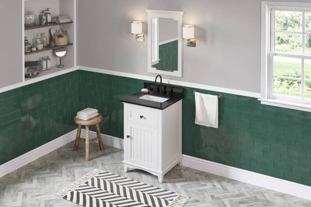 Savino Modern 24" White Single Sink Vanity, Black Granite Vanity Top
