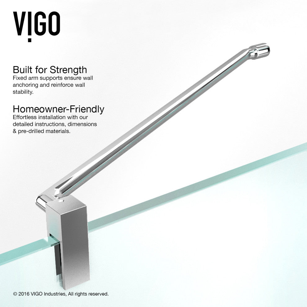 VIGO Monteray 34"D x 34"W x 73"H Frameless Hinged Shower Enclosure, Chrome, Without Base