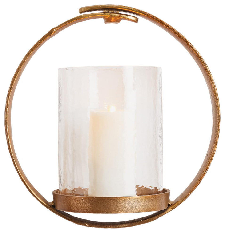 Elegant Gold Ring Wall  Pillar Candle Holder Sconce Glass Hurricane Round