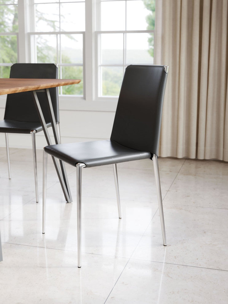 Dining Chair, Set of 4, Steel Metal, Fabric, Black, Chrome, Kitchen Cafe Bistro