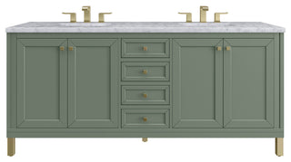Chicago 72" Double Vanity, Smokey Celadon, Carrara Marble