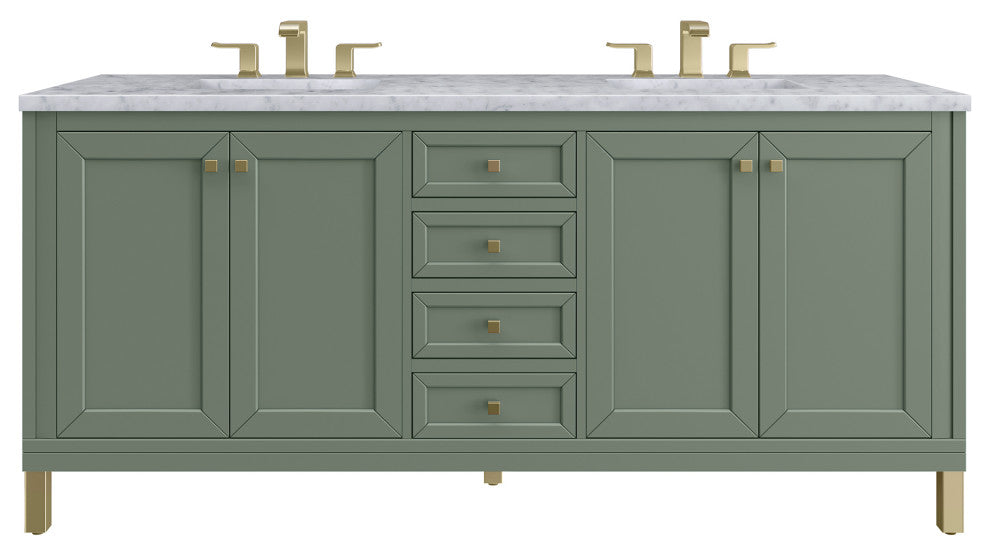 Chicago 72" Double Vanity, Smokey Celadon, Carrara Marble