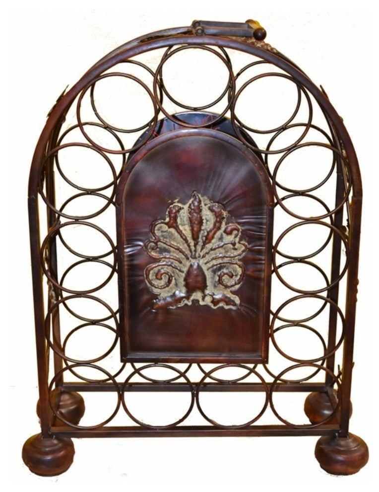 Traditional Style Metal Wine Rack, Bronze