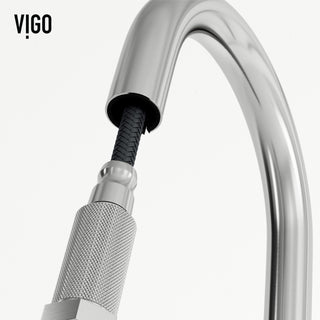 VIGO Hart Arched 18" H Single Handle Pull-Down Kitchen Faucet, Stainless Steel, Without Extras