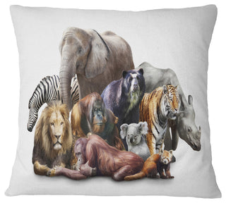 Animals On White Background Abstract Throw Pillow, 18"x18"