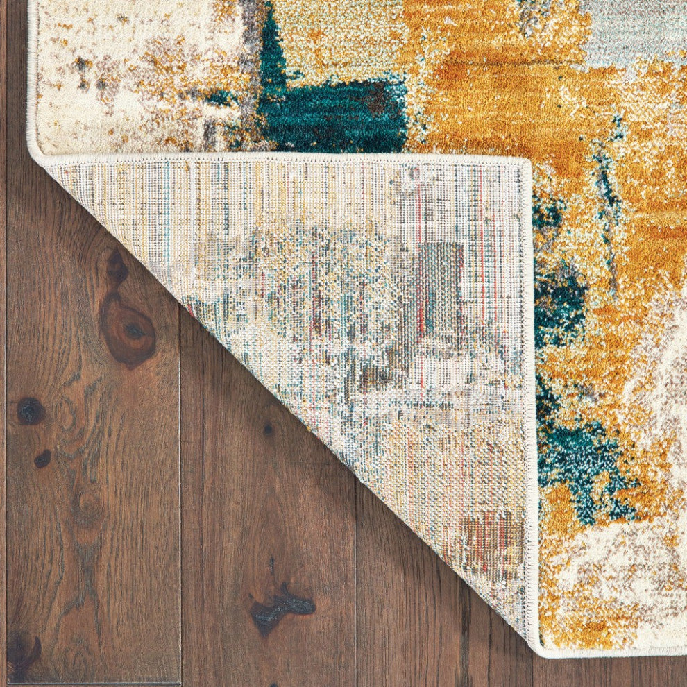 8??11??Blue And Gold Abstract Strokes Area Rug
