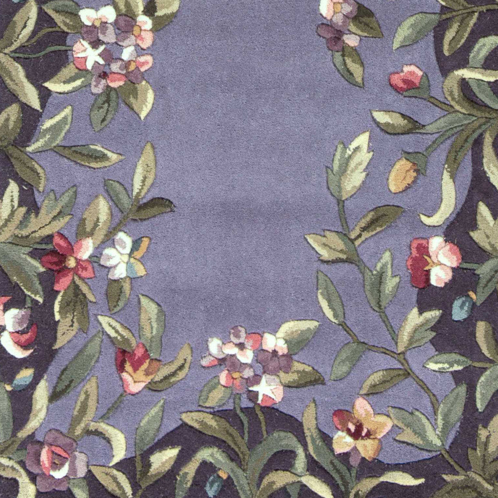 HomeRoots 8'Lavender Hand Tufted Bordered Floral Indoor Runner Rug