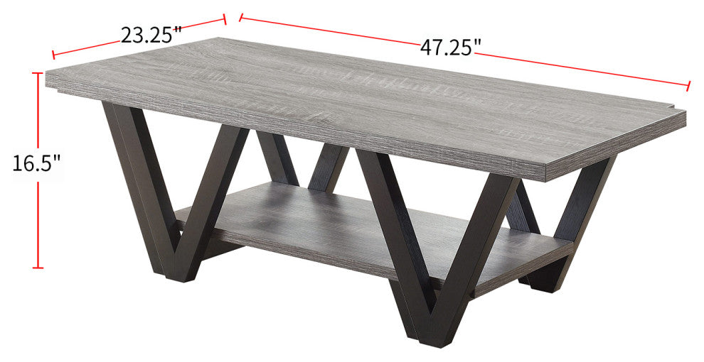 V-Shaped Coffee Table, Antique Gray