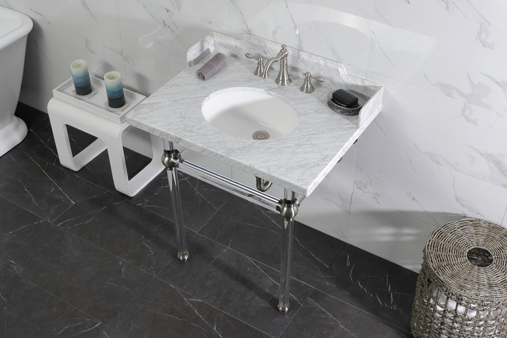 Kingston Brass LMS3030MA8 30" Carrara Marble Console Sink, Acrylic Legs