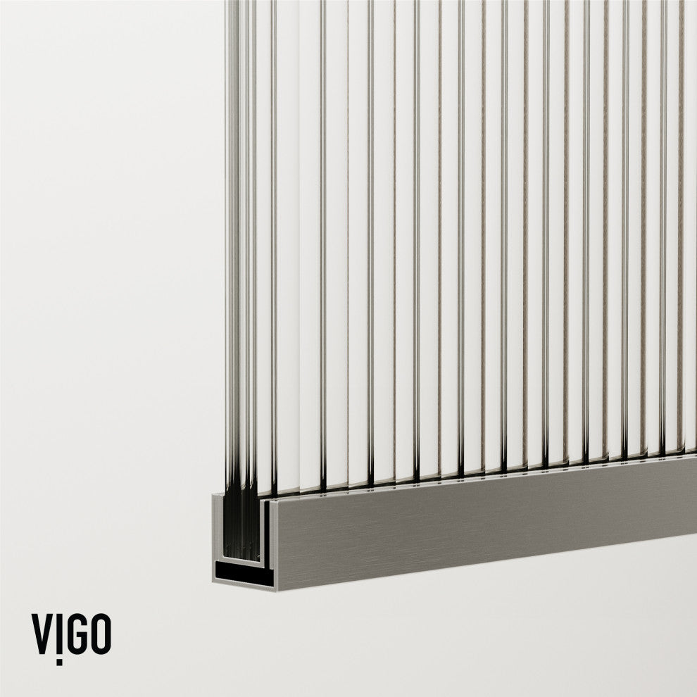 VIGO Zenith Frameless Fixed, Stainless Steel, Tub Screen, 34" W X 62" H, Fluted Glass