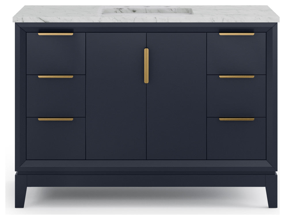 Elizabeth 48" Single Sink Carrara White Marble Vanity, Monarch Blue